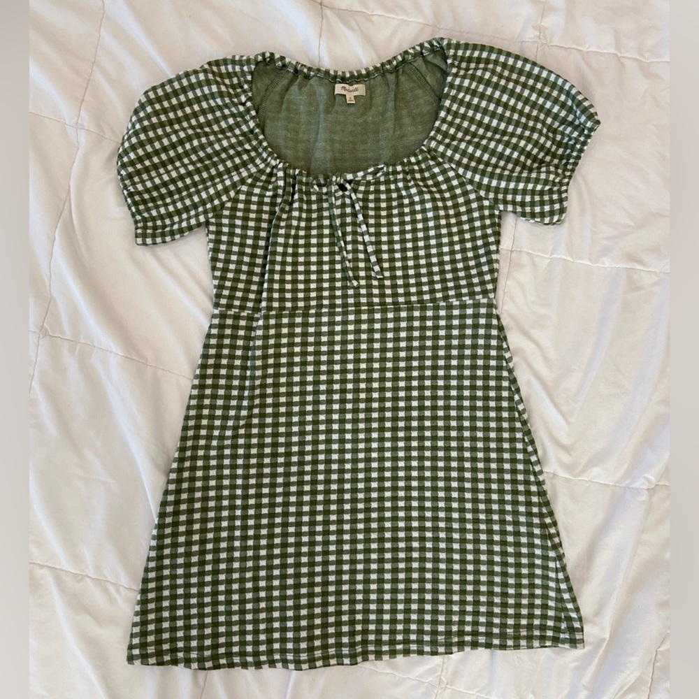 Madewell: Jacquard Puff-Sleeve Mini Dress in Gingham Check, Size Medium